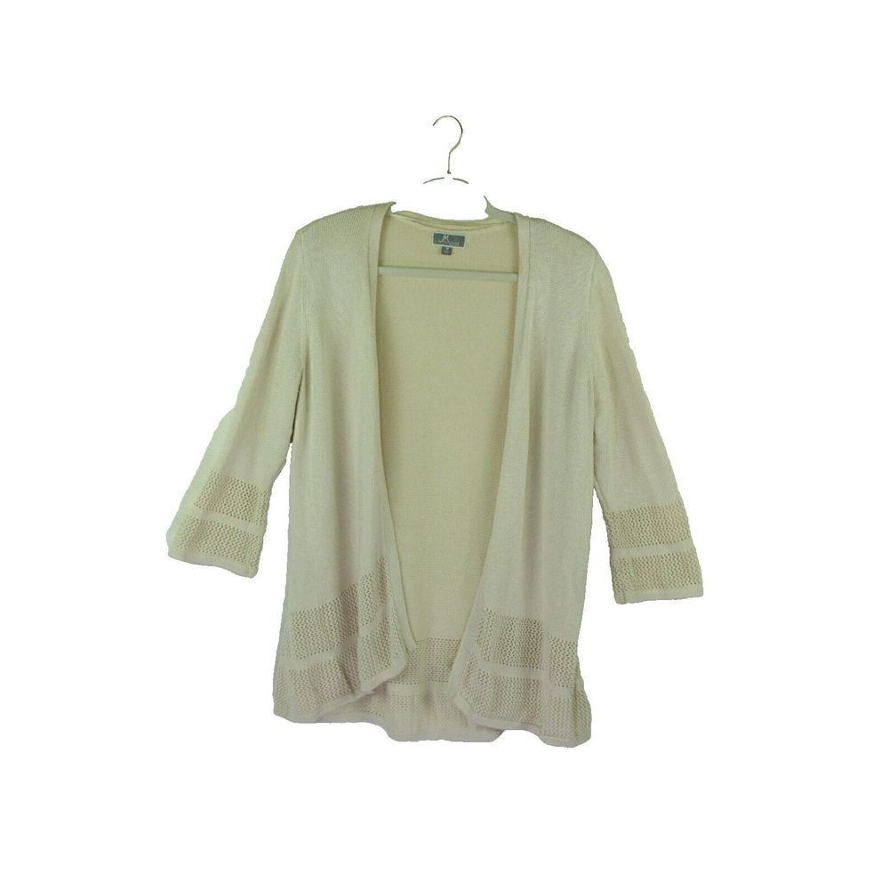 JM Collection Woman Cardigan Sweater Open 3/4 Sleeve Knit Ivory Cotton Womens 1X